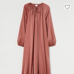 H&M Dusty Rose Satin Long Lantern Sleeve Dress NWT